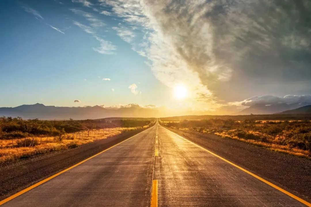 Open road at sunrise